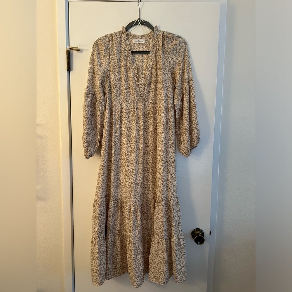 CJLA Ellie Dress (tiered midi dress w/ button front)